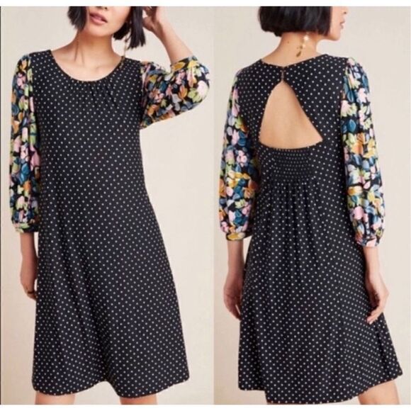 Maeve by Anthropologie Sawyer Knit Open Back Polka Dot Balloon Sleeve Floral M - Picture 1 of 7